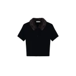 SIMKHAI Vayla Wool Cashmere Polo in Black Chocolate Multi