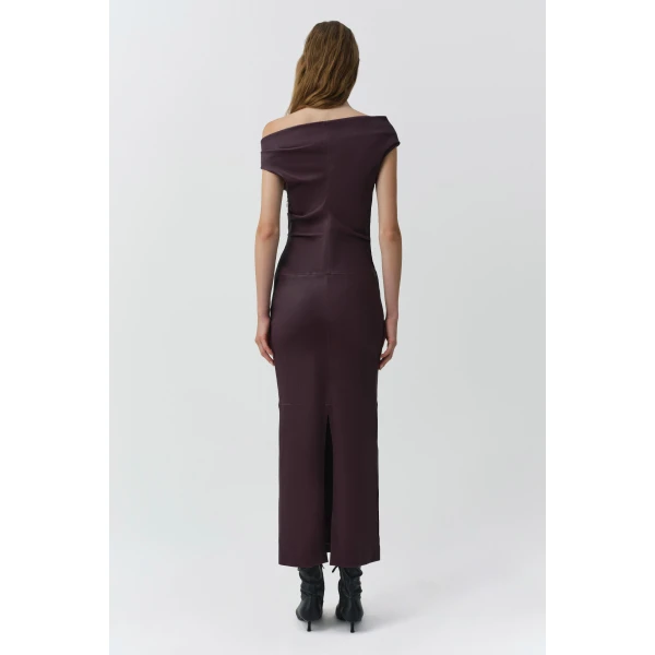 Vessia Leather Midi Dress in Fig - Image 6