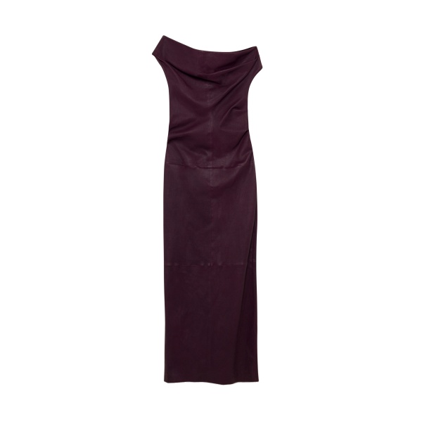 SIMKHAI Vessia Leather Midi Dress in Fig