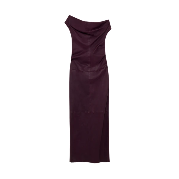 SIMKHAI Vessia Leather Midi Dress in Fig