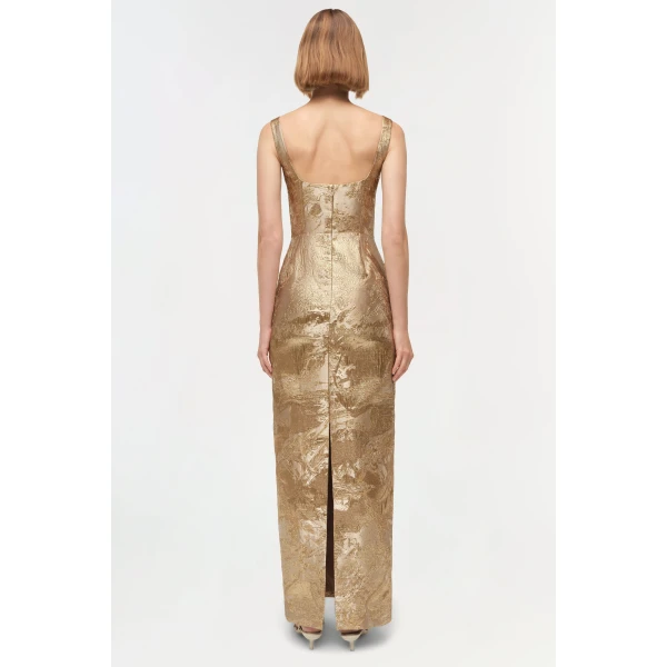 Viella Metallic Jacquard Gown in Gold - Image 5