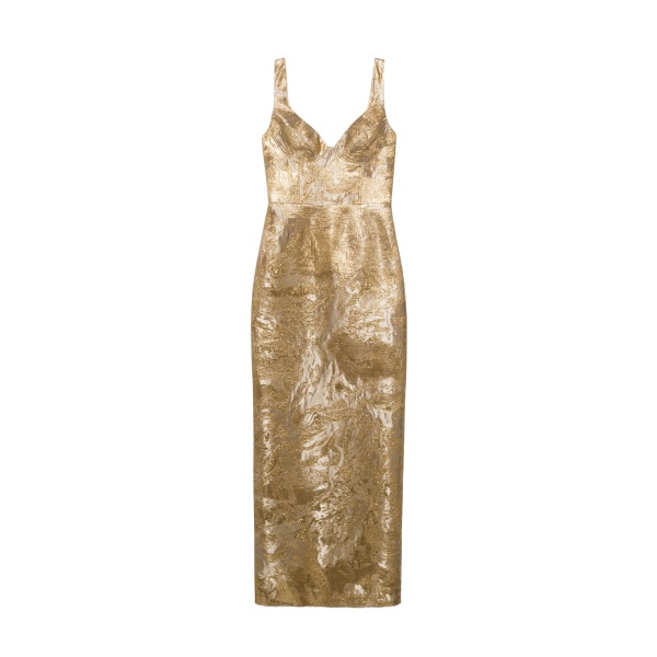 SIMKHAI Viella Metallic Jacquard Gown in Gold