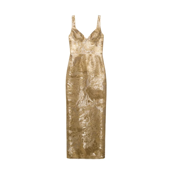 Viella Metallic Jacquard Gown in Gold