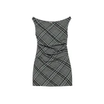 SIMKHAI Wells Off-Shoulder Mini Dress in Everglade Plaid | Mini Dresses | Coveti