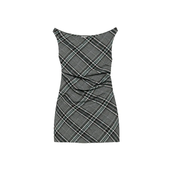 Wells Off-Shoulder Mini Dress in Everglade Plaid