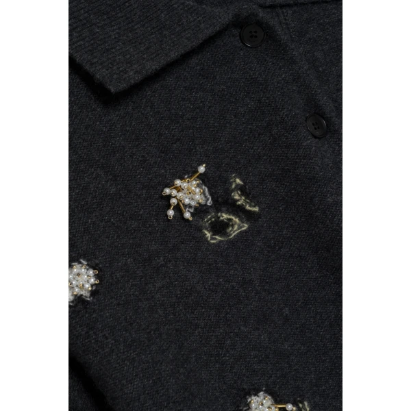 Zarelle Embellished Wool Cashmere Polo in Dark Charcoal - Image 6