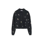SIMKHAI Zarelle Embellished Wool Cashmere Polo in Dark Charcoal