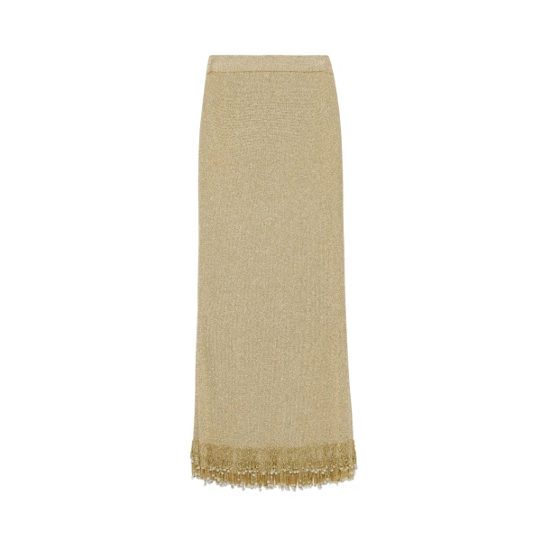 Zeni Pearl Fringe Skirt in Gold