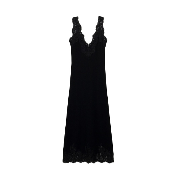 SIMKHAI Zinnia Lace Cashmere Midi Dress in Black