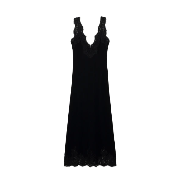 Zinnia Lace Cashmere Midi Dress in Black