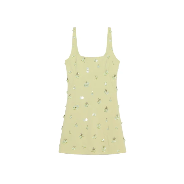 Ziva Embellished Crepe Mini Dress in Leaf