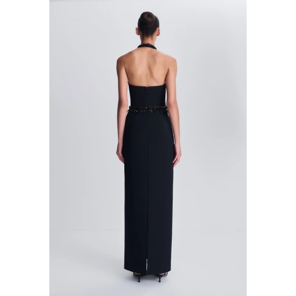 Zoriel Embellished Halter Gown in Black - Image 5