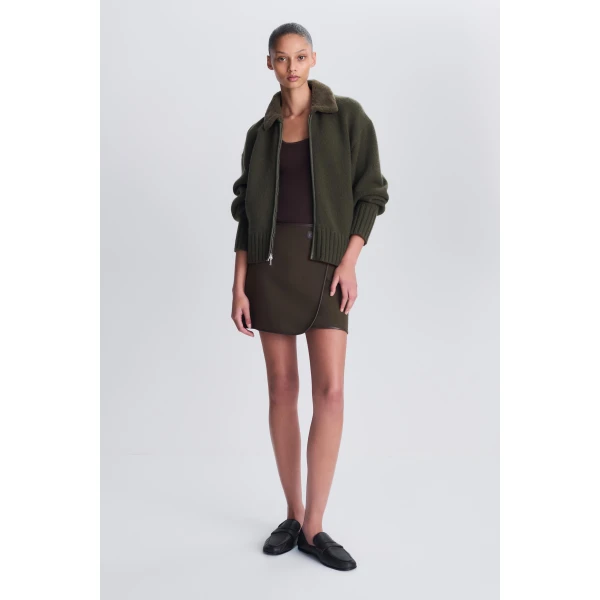 Zorina Wool Cashmere Cardigan in Dark Olive - Image 5