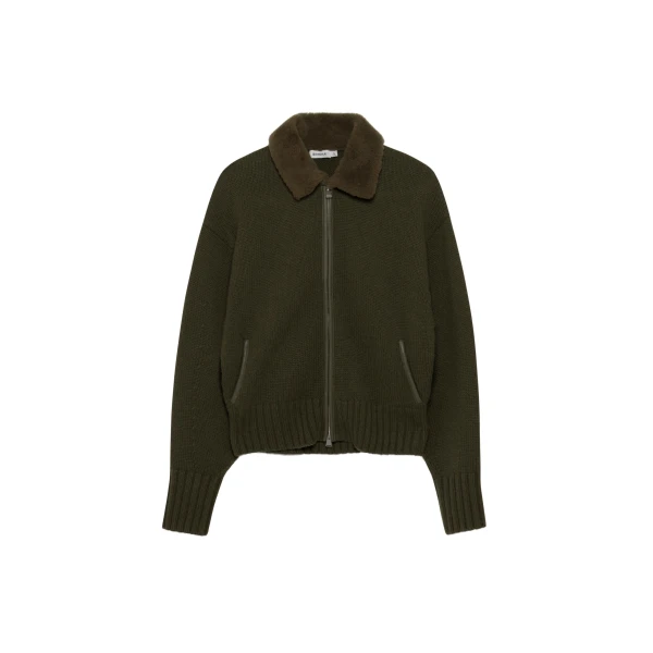 Zorina Wool Cashmere Cardigan in Dark Olive