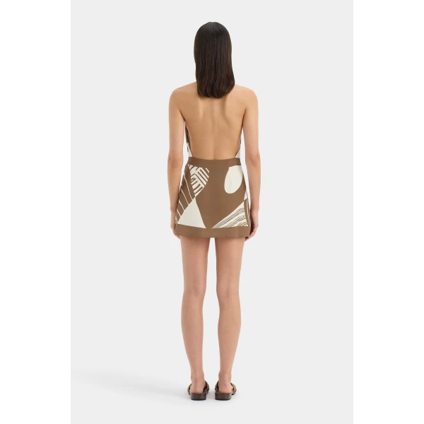 SIR the Label Almara Wrap Halter Mini Dress in Espresso Stripe | Mini Dresses | Coveti