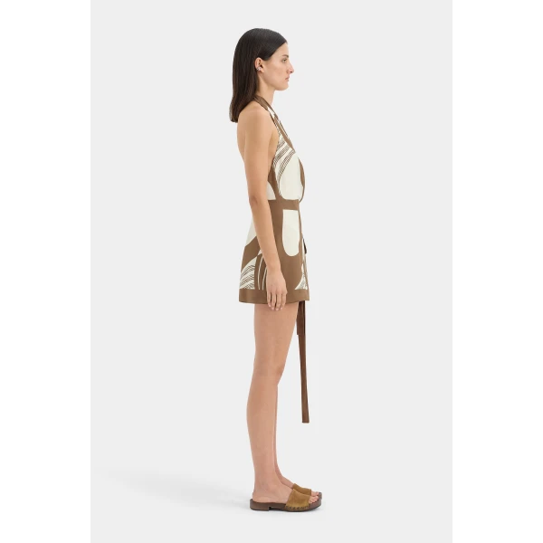 SIR the Label Almara Wrap Halter Mini Dress in Espresso Stripe | Mini Dresses | Coveti