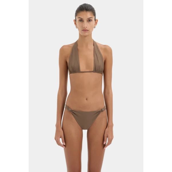 SIR the Label Amado Halter Triangle Top in Mocha | Bikini | Coveti