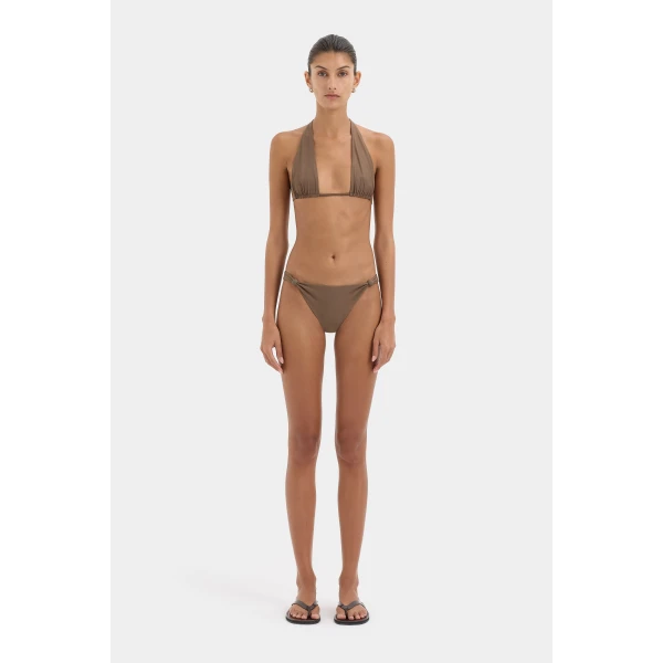 SIR the Label Amado Halter Triangle Top in Mocha | Bikini | Coveti