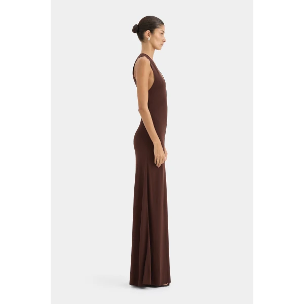 SIR the Label Apolline Maxi Dress in Dark Chocolate | Maxi Dresses | Coveti