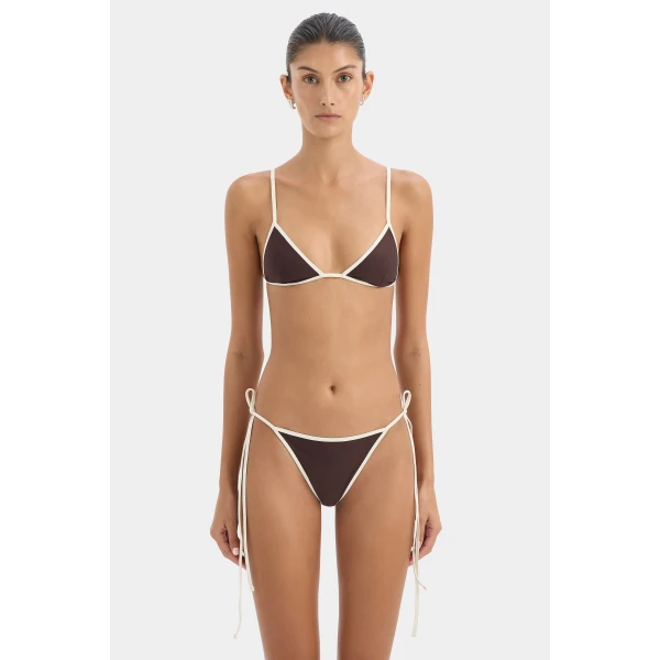 SIR the Label Ari Reversible Tie Triangle Top in Black and Carob | Bikini | Coveti