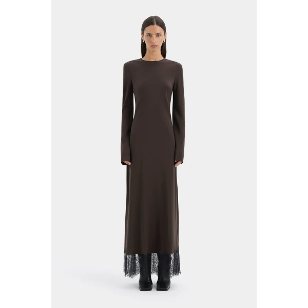 SIR the Label Aries Long Sleeve Gown in Bitter Chocolate | Evening Gowns | Coveti