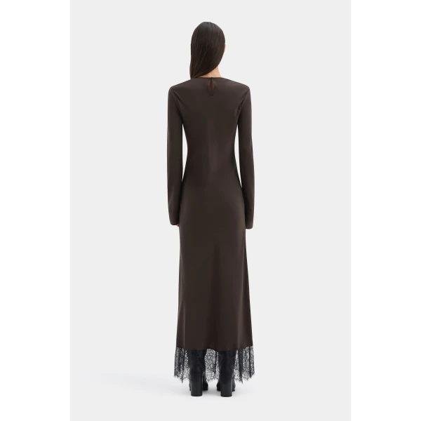 SIR the Label Aries Long Sleeve Gown in Bitter Chocolate | Evening Gowns | Coveti