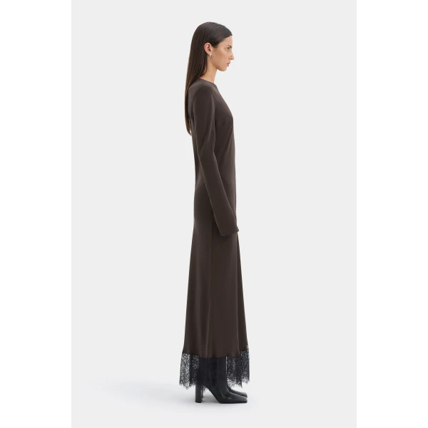 SIR the Label Aries Long Sleeve Gown in Bitter Chocolate | Evening Gowns | Coveti