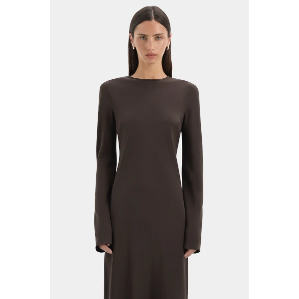 SIR the Label Aries Long Sleeve Gown in Bitter Chocolate | Evening Gowns | Coveti