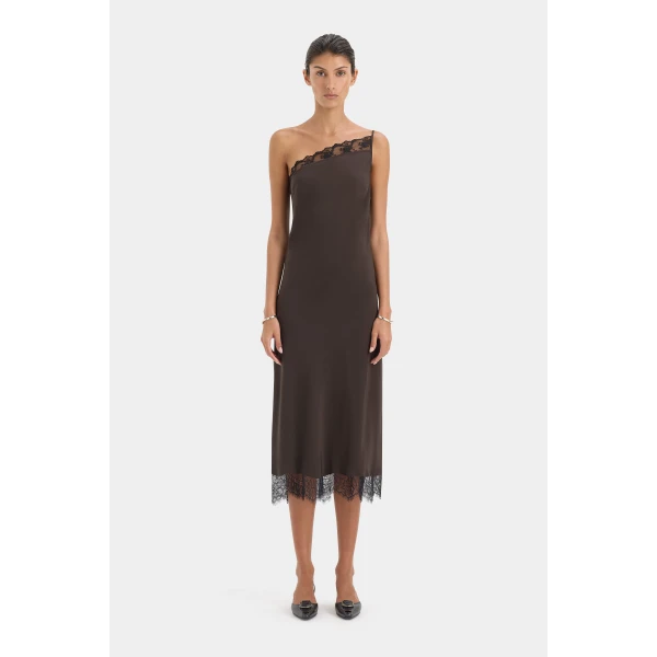 SIR the Label Aries One Shoulder Dress in Bitter Chocolate | Maxi Dresses | Coveti