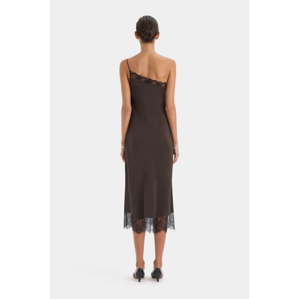 SIR the Label Aries One Shoulder Dress in Bitter Chocolate | Maxi Dresses | Coveti