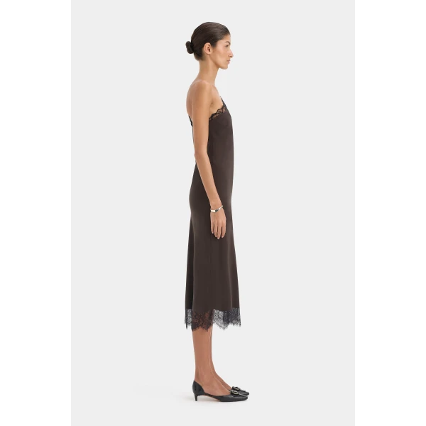 SIR the Label Aries One Shoulder Dress in Bitter Chocolate | Maxi Dresses | Coveti