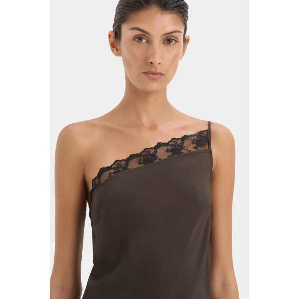 SIR the Label Aries One Shoulder Dress in Bitter Chocolate | Maxi Dresses | Coveti