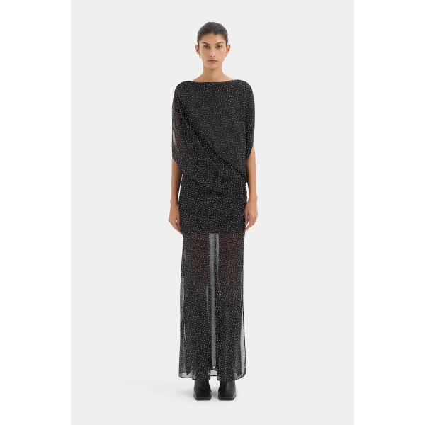 SIR the Label Arisa Maxi Dress in Polka Dot Nero | Maxi Dresses | Coveti