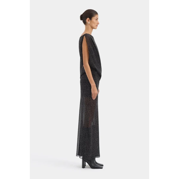 SIR the Label Arisa Maxi Dress in Polka Dot Nero | Maxi Dresses | Coveti