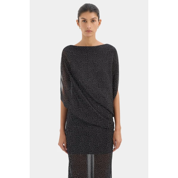 SIR the Label Arisa Maxi Dress in Polka Dot Nero | Maxi Dresses | Coveti