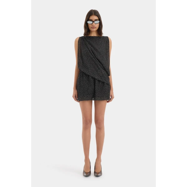SIR the Label Arisa Mini Dress in Polka Dot Nero | Mini Dresses | Coveti