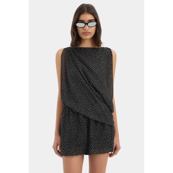 SIR the Label Arisa Mini Dress in Polka Dot Nero | Mini Dresses | Coveti