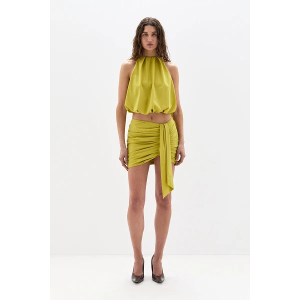 SIR the Label Arla Gathered Mini Skirt in Chartreuse | Mini Skirts | Coveti