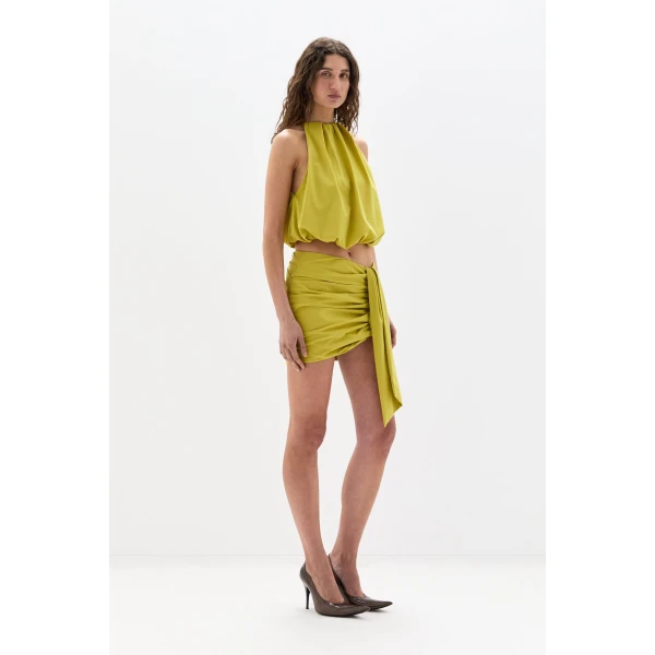 SIR the Label Arla Gathered Mini Skirt in Chartreuse | Mini Skirts | Coveti