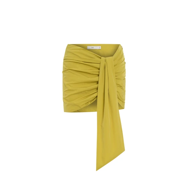 Arla Gathered Mini Skirt in Chartreuse