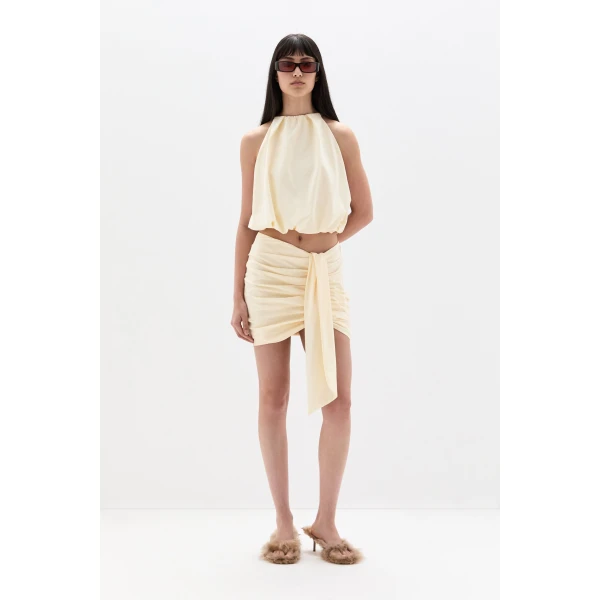 SIR the Label Arla Gathered Mini Skirt in Cream | Mini Skirts | Coveti