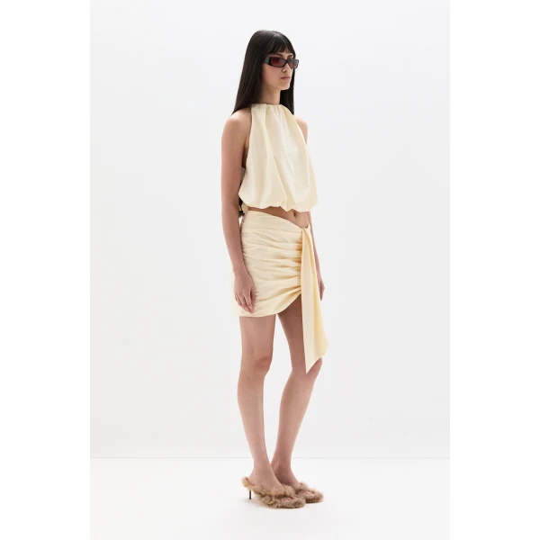SIR the Label Arla Gathered Mini Skirt in Cream | Mini Skirts | Coveti