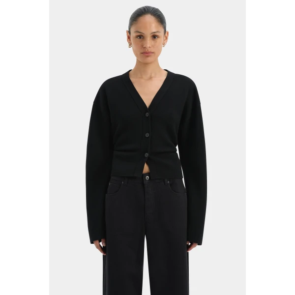 SIR the Label Ayana Gathered Cardigan in Black | Cardigan | Coveti
