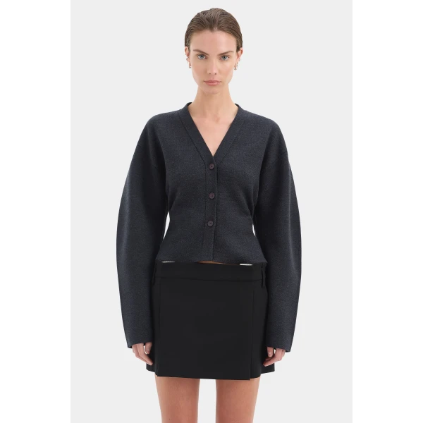 SIR the Label Ayana Gathered Cardigan in Charcoal | Cardigan | Coveti