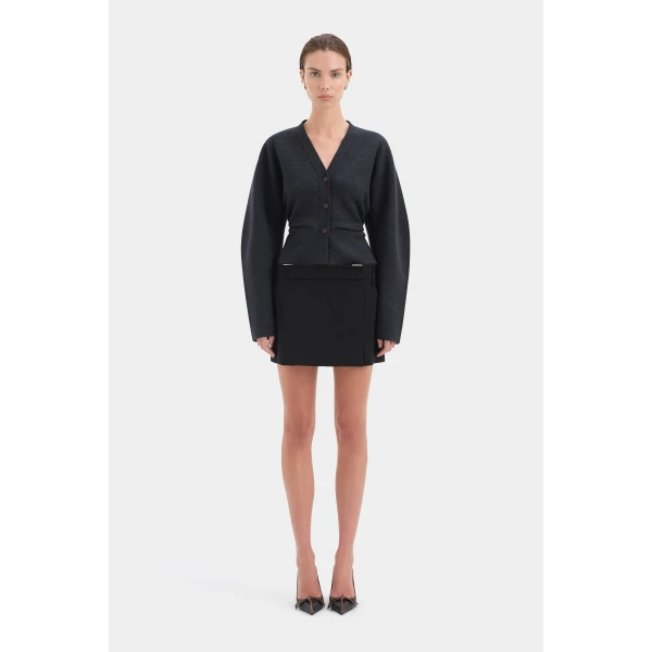 SIR the Label Ayana Gathered Cardigan in Charcoal | Cardigan | Coveti