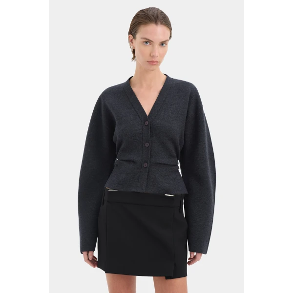 SIR the Label Ayana Gathered Cardigan in Charcoal | Cardigan | Coveti