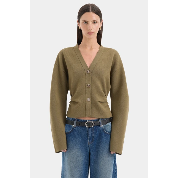 SIR the Label Ayana Gathered Cardigan in Olive | Cardigan | Coveti