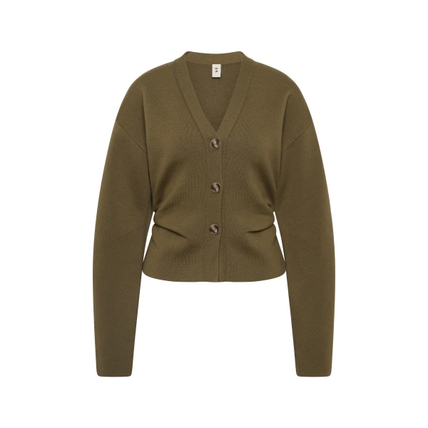 SIR the Label Ayana Gathered Cardigan in Olive | Cardigan | Coveti