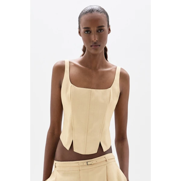 SIR the Label Bronte Fitted Bodice in Beige | Cropped Top | Coveti