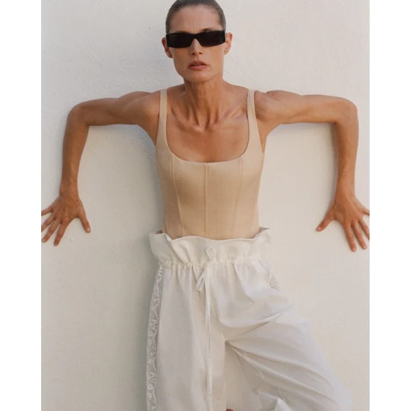 SIR the Label Bronte Fitted Bodice in Beige | Cropped Top | Coveti